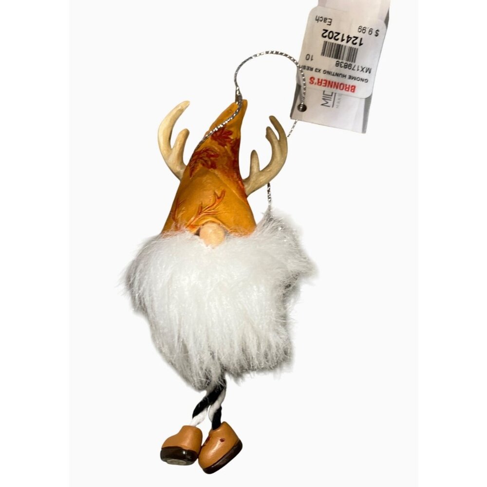 Woodstock Ganz Christmas Gnome Ornament Deer Antler Fluffy White Decor